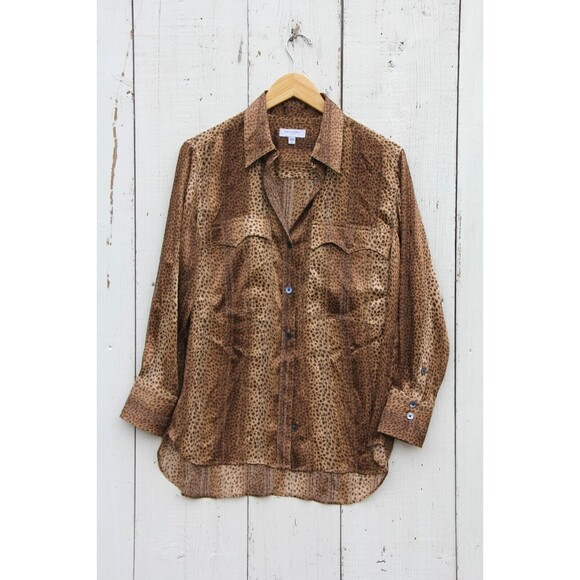 Equipment Tops - EQUIPMENT Femme Women's Leopard Silk Button Up Collared Long Sleeve Blouse Sz 4